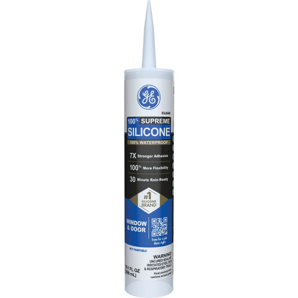 GE Supreme Silicone Window & Door Sealant, Clear, 10.1  Oz. Cartridge 2814816