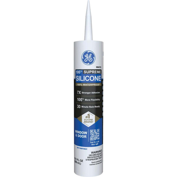 GE Supreme Silicone Window & Door Sealant, White, 10.1  Oz. Cartridge 2814819
