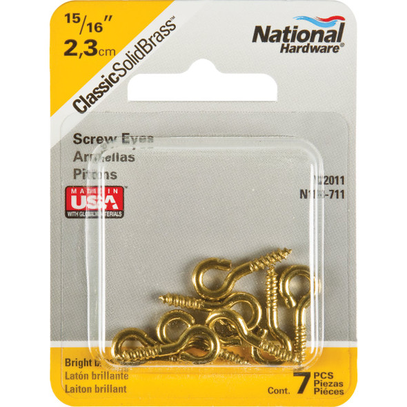 National Hardware #212 Brass Small Screw Eye (7-Count) N118-711 206100