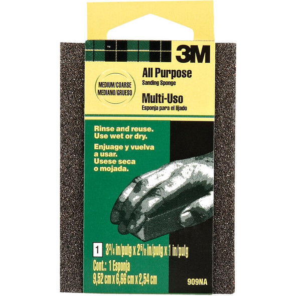3M 2-5-8 In. x 3-3-4 In. x 1 In. Dual Grit Sanding Sponge,  Medium-Coarse 909-ESF 302643