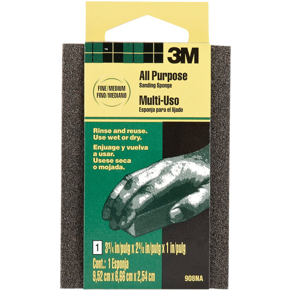 3M 2-5/8 In. x 3-3/4 In. x 1 In. Dual Grit Sanding Sponge, Fine/Medium 3M 2-5/8 In. x 3-3/4 In. x 1 In. Dual Grit Sanding Sponge, Fine/Medium