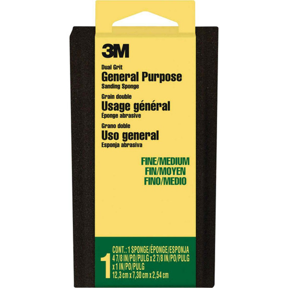 3M 2-7/8 In. x 4-7/8 In. x 1 In. Large Area Sanding Sponge,  Fine/Medium