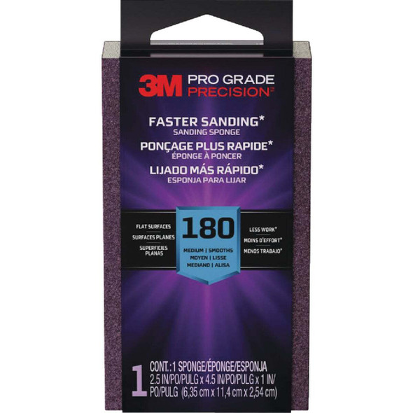 3M Pro Grade Precision 2.5 In. x 4.5 In. x 1 In. 180 Grit Fine Sanding Sponge