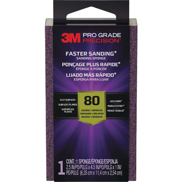 3M Pro Grade Precision 2.5 In. x 4.5 In. x 1 In. 80 Grit Medium Sanding Sponge