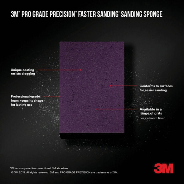 3M Pro Grade Precision 2.5 In. x 4.5 In. x 1 In. 80 Grit Medium Sanding Sponge FSB80-PGP-1T 302248