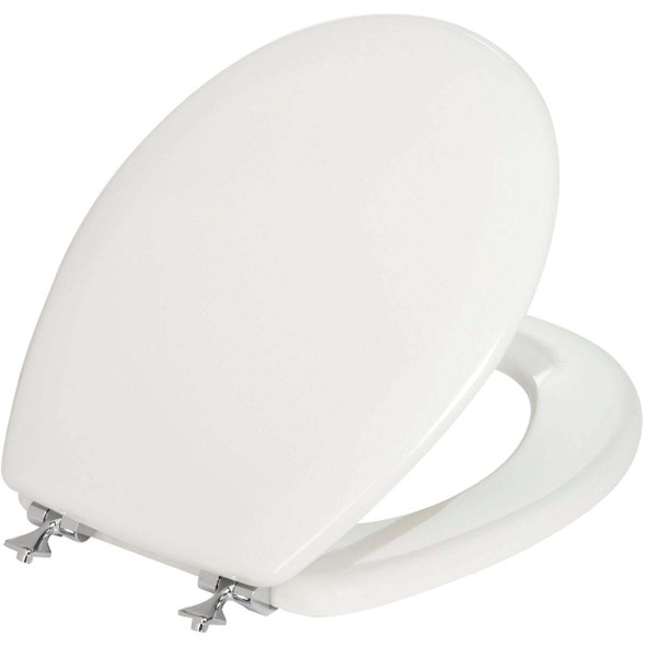 Bemis Mayfair Round Closed Front White Toilet Seat with Chrome Hinges 44CP-000