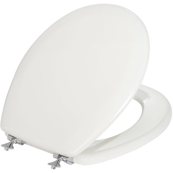 Bemis Mayfair Round Closed Front White Toilet Seat with Chrome Hinges 44CP-000