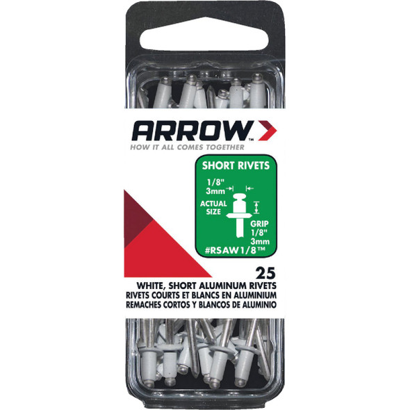 Arrow 1/8 In. x 1/8 In. White Aluminum Rivet (25-Count) RSAW1/8