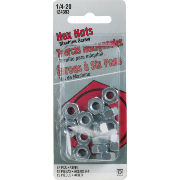 Hillman 1-4 In. 20 tpi Grade 2 Zinc Hex Machine Screw Nut (12-Count) 6212 710172