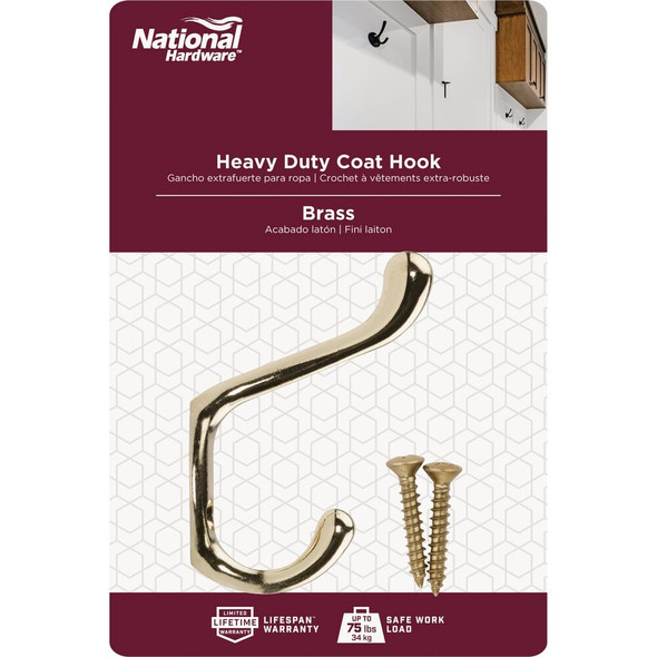 National Hardware Heavy-Duty Bright Brass Wardrobe Hook N248-229 246867