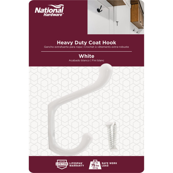 National Hardware Heavy-Duty White Wardrobe Hook National Hardware Heavy-Duty White Wardrobe Hook