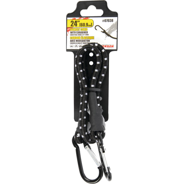 Erickson 1 In. x 24 In. Industrial Bungee Cord with Carabiner Hooks, Black Erickson 1 In. x 24 In. Industrial Bungee Cord with Carabiner Hooks, Black