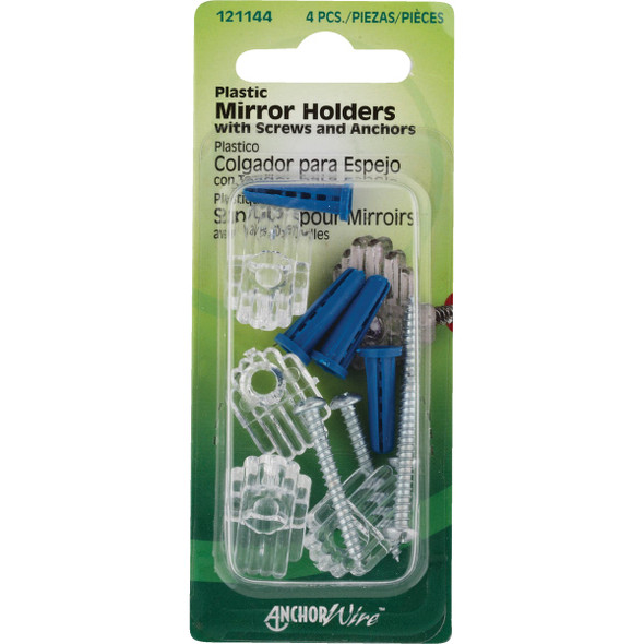 Hillman Plastic Mirror Holders & Anchors Set (4-Sets) 121144 Pack of 10