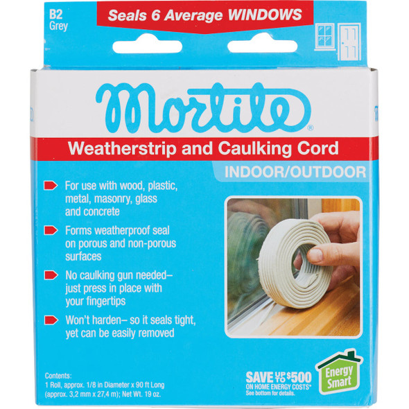 Mortite Gray Weatherstrip & Caulking Cord, 90 Ft.