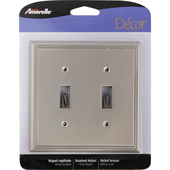 Amerelle Metro Line 2-Gang Cast Metal Toggle Switch Wall Plate, Brushed Nickel 77TTBN 511887