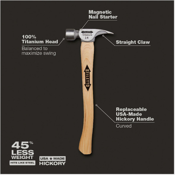 Stiletto 14 Oz. Milled-Face Framing Hammer with Curved Hickory Handle