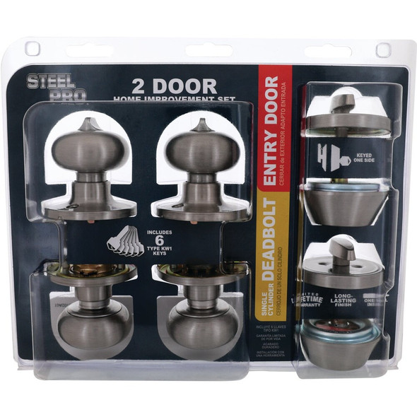 Steel Pro Brushed Nickel Deadbolt and Door Knob Combo BFX2B91BD 225982
