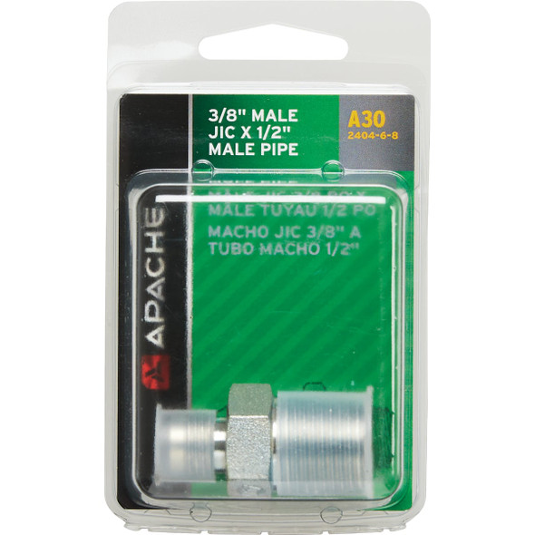 Apache 3-8 In. Male JIC x 1-2 In. Male Pipe Straight Hydraulic Hose Adapter 39006450 733588