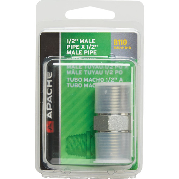 Apache 1/2 In. Male Pipe x 1/2 In. Male Pipe Straight Hydraulic Hose Adapter Apache 1/2 In. Male Pipe x 1/2 In. Male Pipe Straight Hydraulic Hose Adapter