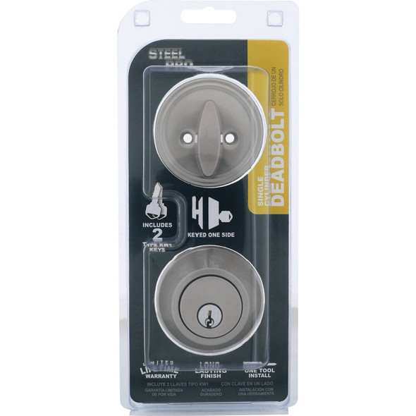Steel Pro Brushed Nickel Single Cylinder Deadbolt DB9X21 208867