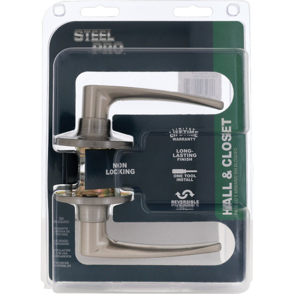 Steel Pro Brushed Nickel Straight Passage Door Lever LHX203B 230048