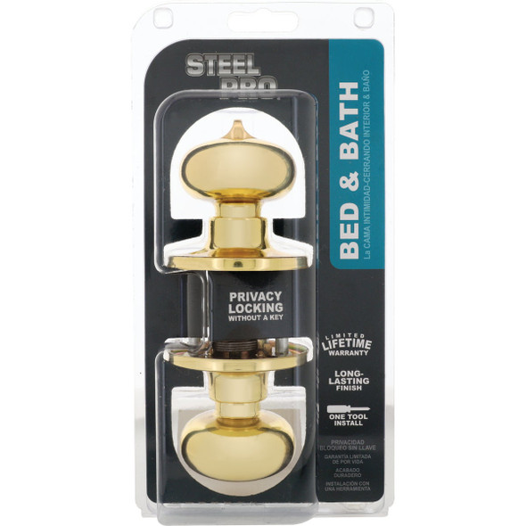 Steel Pro Polished Brass Bed & Bath Door Knob TF710B 225802