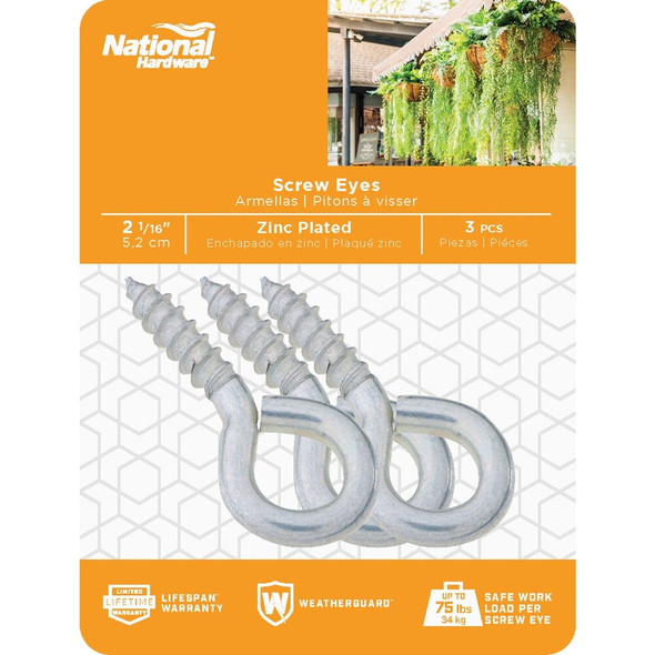 National Hardware #104 Zinc Medium Screw Eye (3-Count) N118-794 219089