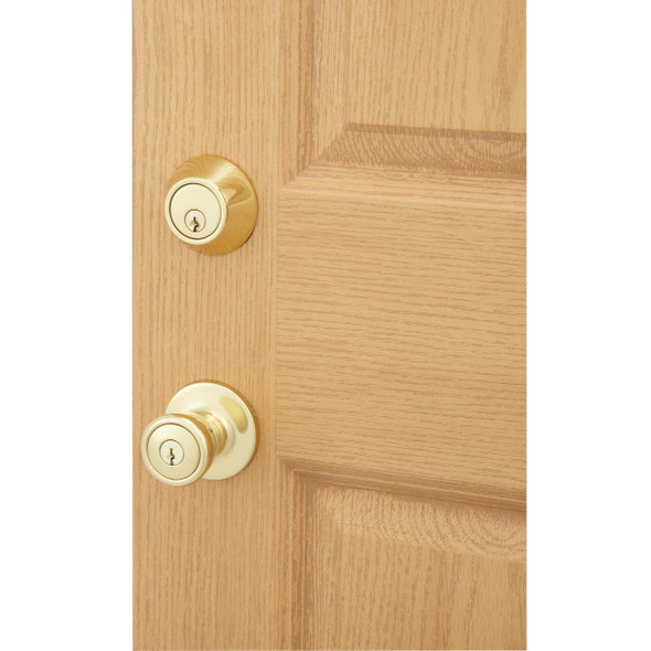 Steel Pro Polished Brass Deadbolt and Door Knob Combo BR7B91B 239100