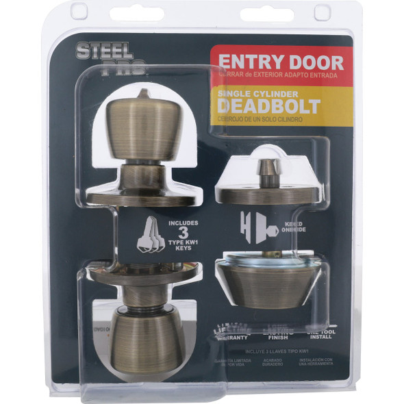 Steel Pro Antique Brass Deadbolt and Door Knob Combo BR8B91B 256358
