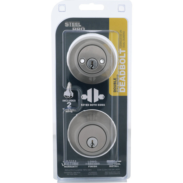 Steel Pro Brushed Nickel Double Cylinder Deadbolt DB9X22 223671