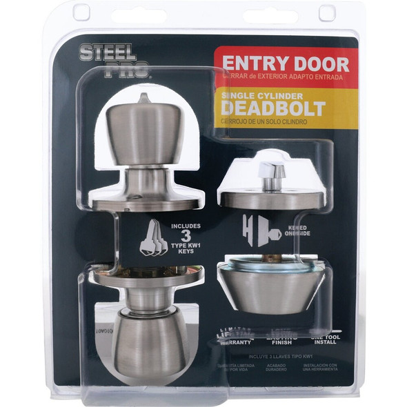 Steel Pro Satin Chrome Deadbolt and Door Knob Combo BR6B91B 254193