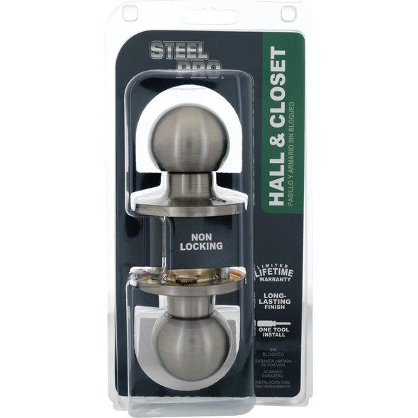 Steel Pro Brushed Nickel Hall & Closet Door Knob TWX230B 225170