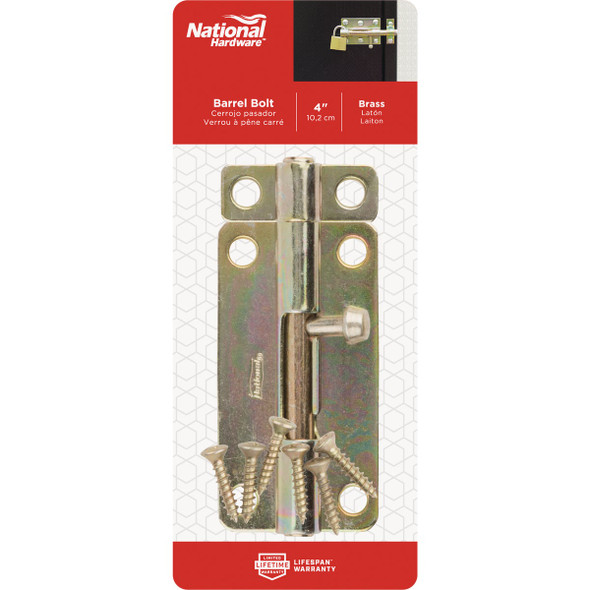National Hardware 4 In. Brass Steel Door Barrel Bolt N151-688 242373