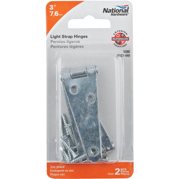 National Hardware 3 In. Zinc Light Strap Hinge N127-431 Pack of 10 209615