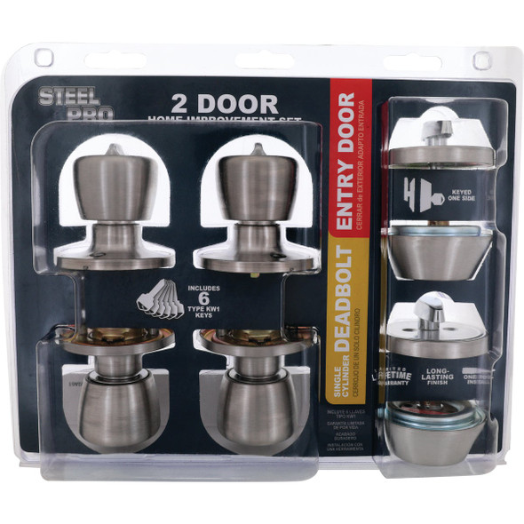 Steel Pro Satin Chrome Deadbolt and Door Knob Combo BR6B91BD 254592