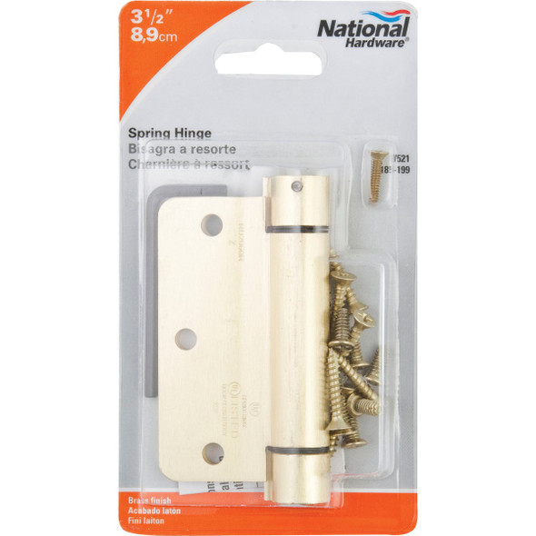 National Hardware 3-1-2 In. x 1-4 In. Radius Brass Spring Door Hinge N185-199 212077