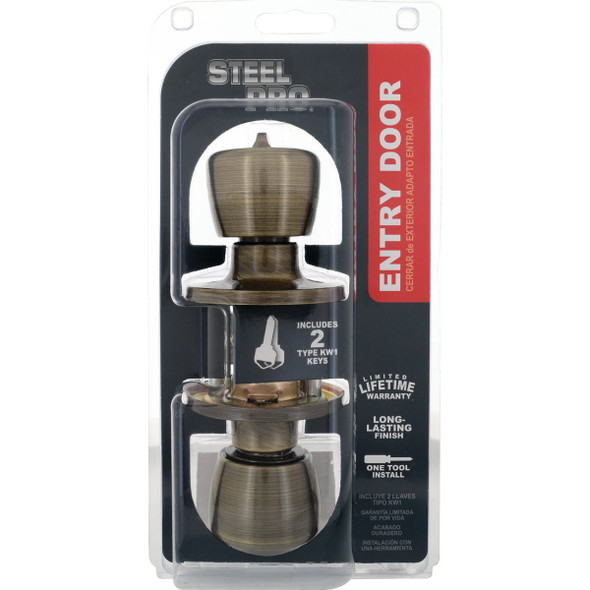 Steel Pro Antique Brass Entry Door Knob TR800B 256315