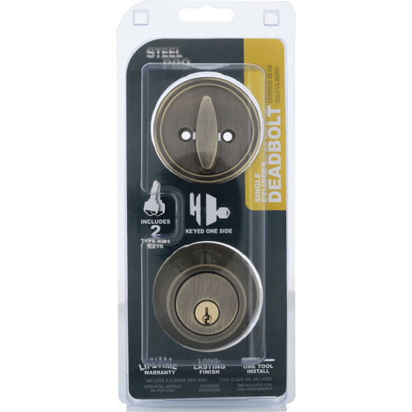 Steel Pro Antique Brass Single Cylinder Deadbolt DB981 256366