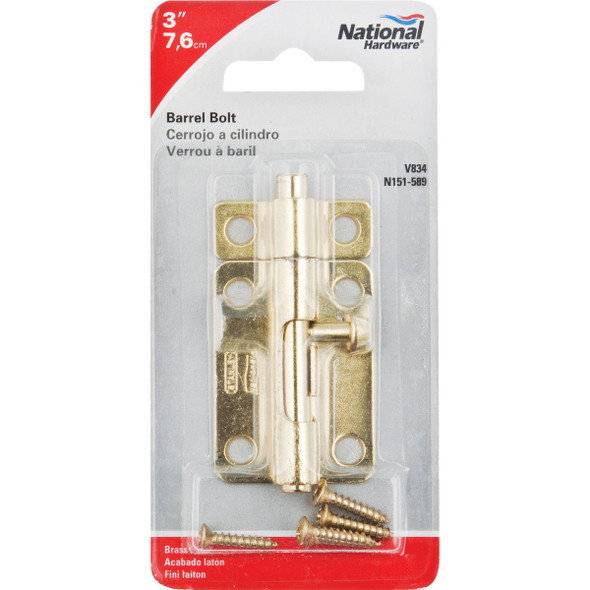 National Hardware 3 In. Brass Steel Door Barrel Bolt N151-589 229292