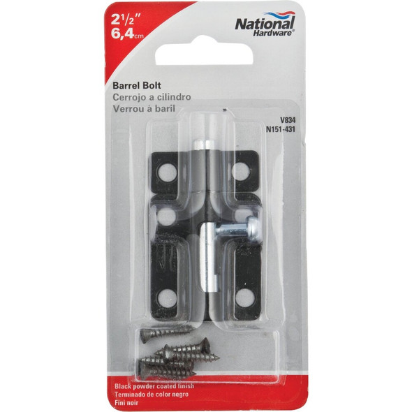 National Hardware 2-1-2 In. Black Steel Door Barrel Bolt N151-431 206191