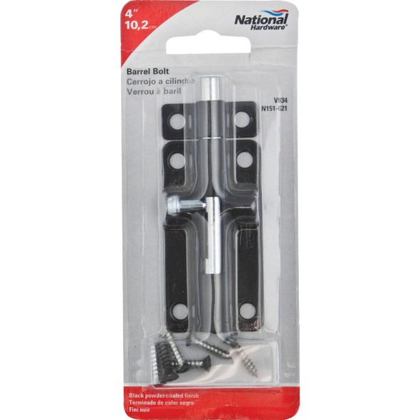 National Hardware 4 In. Black Steel Door Barrel Bolt N151-621 206217