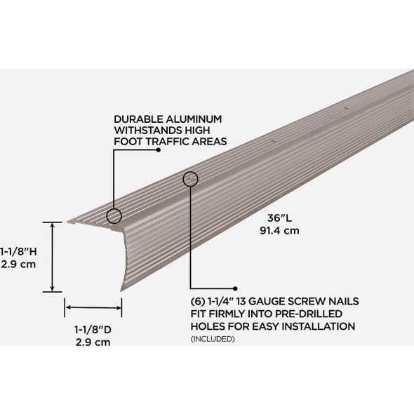 M-D Building Products 1-1/8 In. X 1-1/8 In. X 36 In. Pewter Aluminum Stair Edging w/ Screw Nails