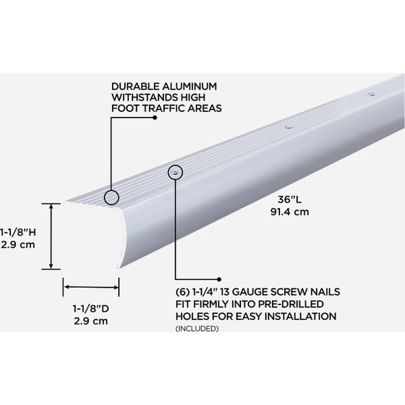M-D Building Products 1-1/8 In. X 1-1/8 In. X 36 In. Polished Aluminum Stair Edging w/ Screw Nails