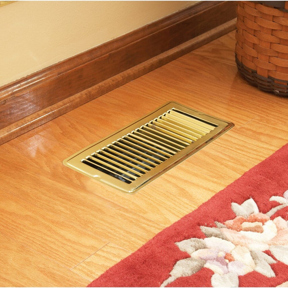 Home Impressions 4 In. x 10 In. Bright Brass Steel Floor Register 1FL0410BB-NH 415790