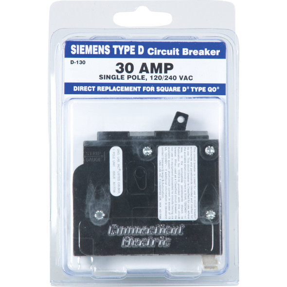 Connecticut Electric 30A Single-Pole Standard Trip Packaged Replacement Circuit Breaker For Square D