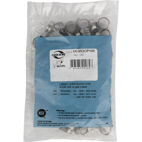 SharkBite 1/2 In. Stainless Steel PEX Cinch Clamps (100-Pack)