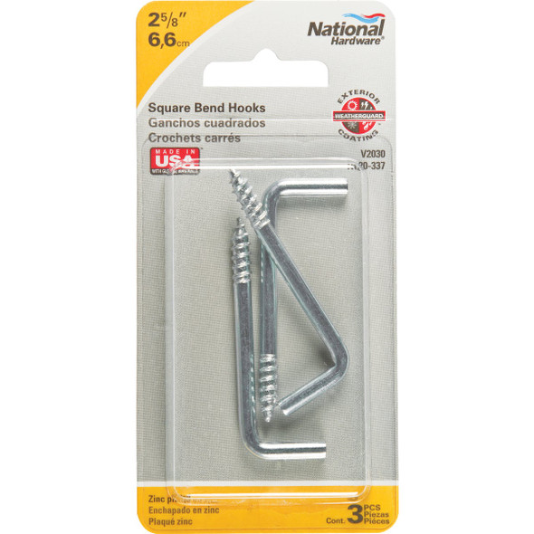 National Hardware Square Bend Screw Hook Shoulder Hook (3 Count) N120-337 222985