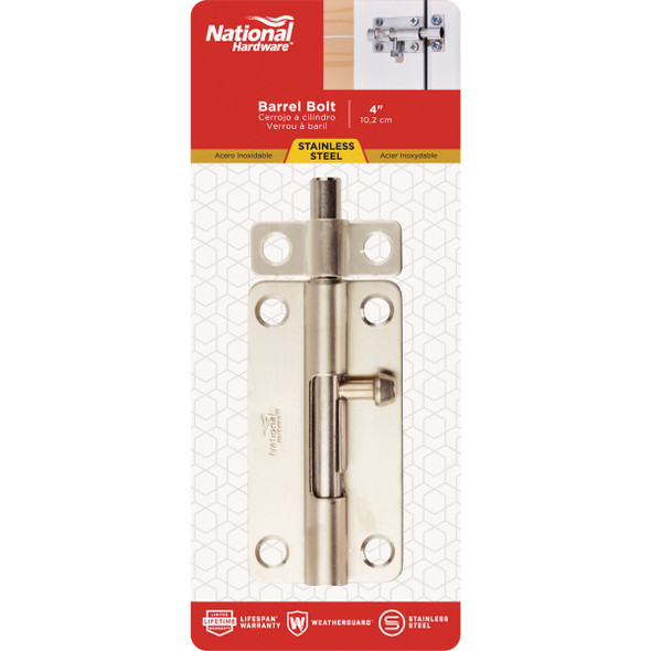 National Hardware 4 In. Stainless Steel Door Barrel Bolt N348-284 240876