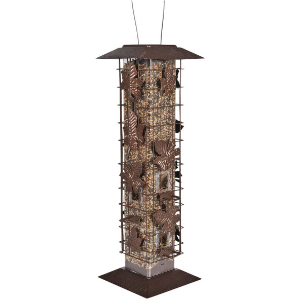 Perky-Pet Squirrel-Be-Gone Bronze Metal Leaf 2 Lb. Capacity Tube Bird Feeder 336