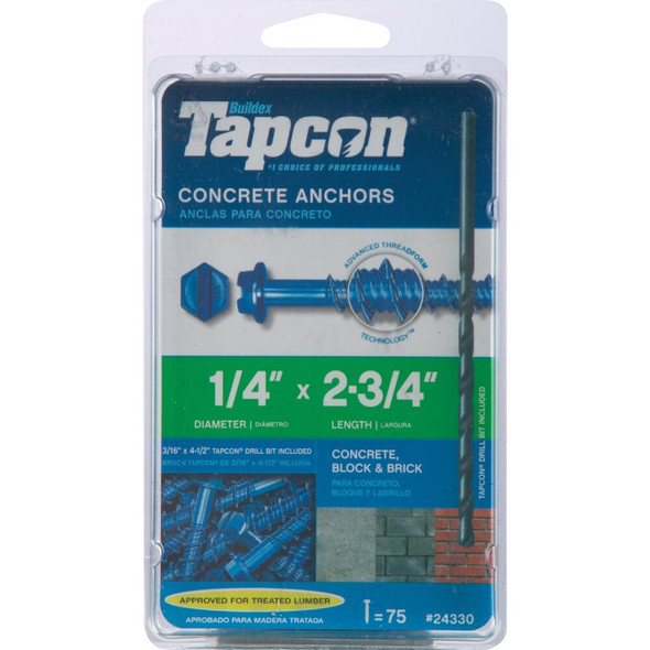Tapcon 1-4 In. x 2-3-4 In. Hex Concrete Screw Anchor (75 Ct.) 24330 762359